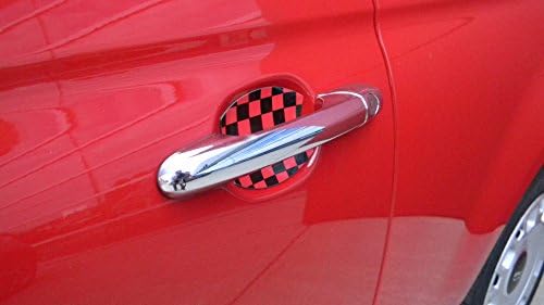 Fits Mini Cooper Checkered Flag Auto Accessory Car Door Handle Trim Molding Scratch Cover Guards Red & Black 2pk