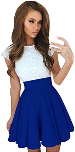 Kangma Women Summer Lace Party Cocktail Ladies Mini Skater Skirt Short Sleeve Dresses