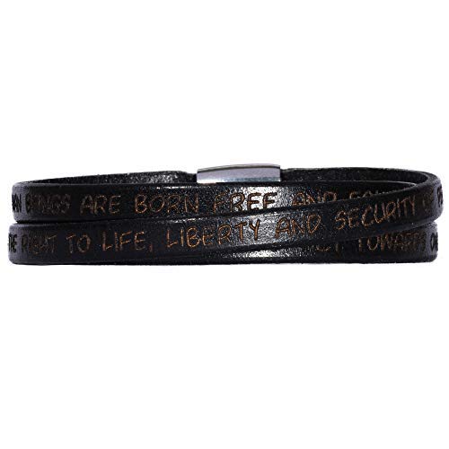 GILARDY GHR-BR1BK57 Human Rights Leather Bracelet Engraved Human Rights Black