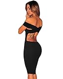 Lalagen Women's Crisscross Off Shoulder Party Cocktail Bodycon Midi Dress