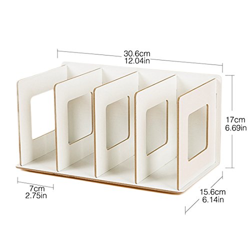 Fcoson Wooden Tabletop Organizer CD DVD Storage Shelves Book Display Shelf Stand Wood Book Rack White