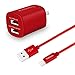 Tranesca Dual USB Wall Charger and 6ft MFI Lighting Charging Cable for iPhone X,iPhone 8/8 Plus/iPhone 7/7 Plus/iPhone 6/iPad/iPad Pro and More (Red)