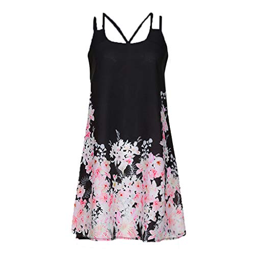 Duseedik Women's Summer Dress Vintage Boho O-Neck Sleeveless Floral Printed Beach Short Mini Dress (2XL, K) - Thumbnail 4