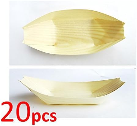 Disposable Boat Type Plates of Eco Friendly Wood - for Takoyaki and Side Dish (20, Medium)
