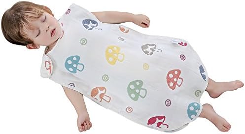 Baby Sleeping Bag Cotton Sleeveless Wearable Blanket Soft Sleeping Sack for Safe Sleep (L (2-6age), White mushrooms)
