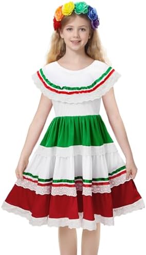 Amazon.com: Leos Imports Girls Mexican Dress Tri-Color (Red,White,Green)  (Girls 1): Clothing, Shoes & Jewelry