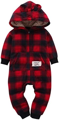 Kollmert Baby Zipper Hooded Jumpsuit Cute Infant Boy GirlsThicker Print Romper Outfit