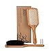 Bamboo Hair Brush Set By JUNE Care - 1 Natural Boar Bristle Hair Brush and 1 Detangler Wooden Paddle Hair Brush with Grass Tree Wood Pins