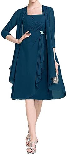 GURNALL Mother Of Bride Dress Chiffon 2 Pcs A Line Knee Length Coat With Jacket Teal Size 8