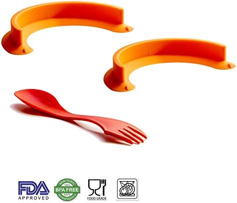 2 Orange Food Plate Dividers For Kids With Safe Knife-Fork-Spoon. Best For Kids And Parents Who Want To Gain Joyful And Quiet Launch. Strong Vacuum. Recommended for kids with special needs.