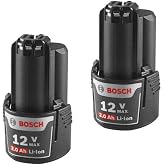 BOSCH BAT414-2PK 12V Max Lithium Ion 2 Ah Battery 2-Pack | Cordless Power Accessory | Slide Mount Interface | Charge Status Feature | Portable Energy Source | Compatible Tool Supply
