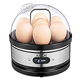Egg Cooker, Aicok Egg Steamer with Heat Preservation Function,7 Egg Capacity Stainless Steel Electric Egg Boiler for Hard Boiled Eggs, Poached Eggs, Omelets with Automatic Power-Off