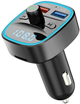 VeeDee T25 Bluetooth V5.0 FM Transmitter for Car, QC3.0 Wireless Radio Adapter Music Player Car Kit with Hands Free Calling and 2 USB Ports Charger Support USB Flash Drive