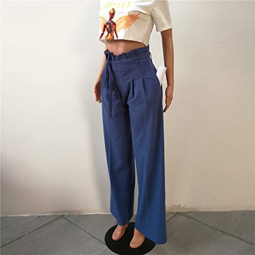 CCatyam Plus Size Wide Leg Pants for Women, Yoga Trousers Bandage Sexy Loose Casual Fashion Navy