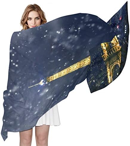 Women Silk Scarf Eiffel Tower With Snowflakes Celebration Of Christmas In Paris France Personalized for Women Vacation Winter Decor
