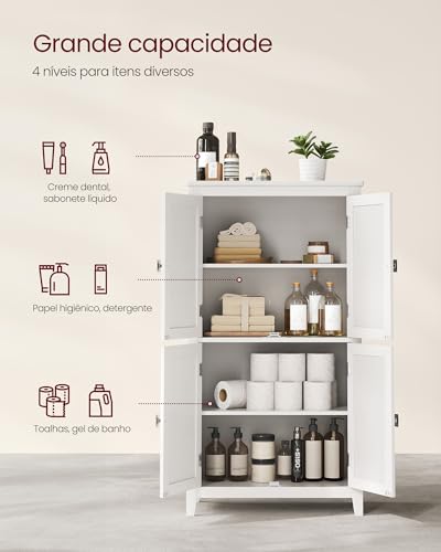 VASAGLE Armário para Banheiro, Armário de Cozinha Independente, com 4 Portas, Prateleiras Ajustáveis, 30 x 60 x 110 cm, Branco BRBBC552P31V1