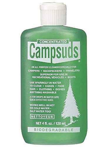 Sierra Dawn Campsuds Outdoor Soap Biodegradable Environmentally Safe All Purpose Cleaner, Camping Hiking Backpacking Travel Camp, Multipurpose Dishes Shower Hand Shampoo (4-Ounce, 6 Bottles)