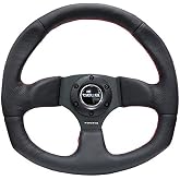 NRG Innovations NRG-RST-009R-RS Reinforced Steering Wheel Black Leather Steering Wheel with Red Stitch