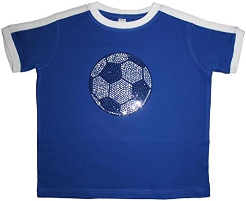FanGarb Little Girls Rhinestone Bedazzled Blue Soccer Tee Shirt 8yr (Youth Small)