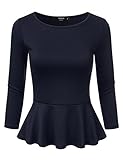 NINEXIS Women's Round Neck 3/4 Sleeve Peplum Top NAVY L
