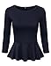NINEXIS Women's Round Neck 3/4 Sleeve Peplum Top NAVY L