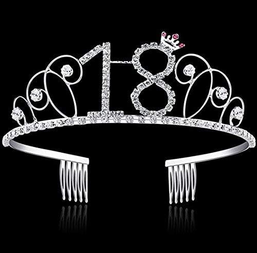 Veewon 18th Birthday Tiara Crown Crystal Princess Crowns Happy Birthday Hair Accessories, Silver - Image 3