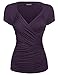 Zeagoo Women's Cross-front V Neck Ruched Cap Sleeve Blouse,Purple,X-Large