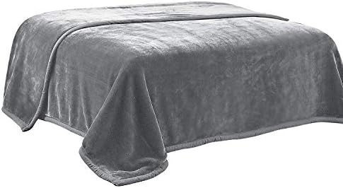 Superior Thick Warm Raschel Blanket,Double Layer Reversible Cozy,Silky,Fleece,Medium Weight Plush Blanket,Queen Size 79x87 inches,Gray Solid Color,Hypoallergenic,Fade Resistant(Gry)