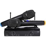 TONOR VHF Wireless Microphone System with LCD Display, 2 Handheld Microphones Karaoke Mics Compatible with Speaker/Power Amplifier/Karaoke Machine for Outdoor Wedding, Conference, Karaoke, Black