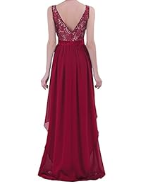 bily - Vestido largo sin mangas, con espalda en V, de encaje, para cóctel, fiesta, dama de honor, para mujer