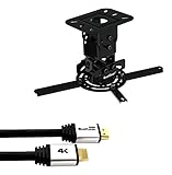 QualGear PRB-717-BLK-25FT Projector Ceiling Mount Bundle with HDMI Type A Male to Type A Male Cable, 25' Black