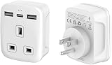 TechMax UK to USA Plug Adapter USB C Type G to B Travel for Canada Mexico White view 1