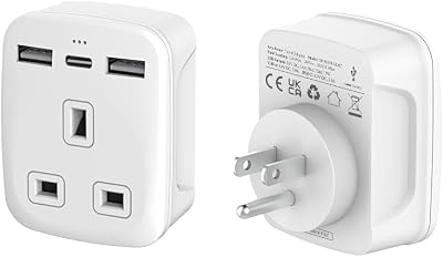 TechMax UK to USA Plug Adapter USB C Type G to B Travel for Canada Mexico White