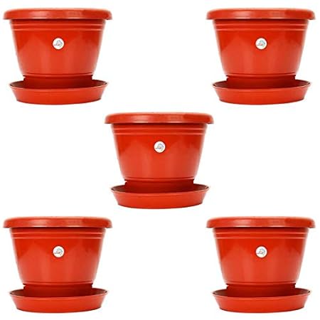 Kriti Kalash Plastic Gamla Planter Pot, Red, 8 inch, 5 Pieces