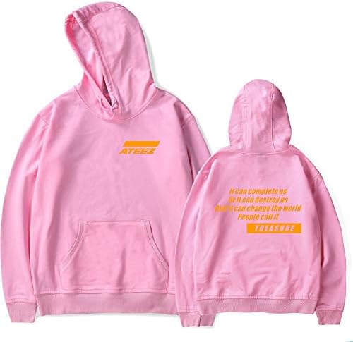 Soulsign Korean men's team ATEEZ hooded sweater loose hooded printed hooded sweater men and women,pink-3,XL