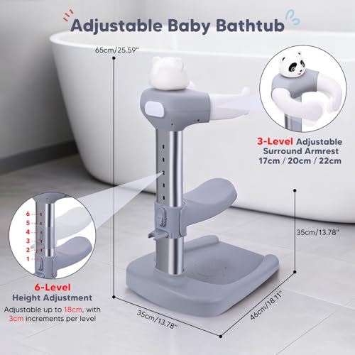 Baby Bathtub with Shower Holder, Anti-Crushing, Anti-Slip, Adjustable Shower Tower for Kids Standing, Ideal Shower Support for Newborn