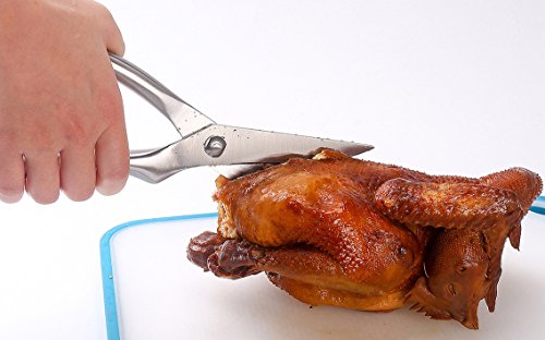WELLSTAR Heavy Duty Poultry Shears, Utility Ultra Sharp Spring Loaded Kitchen Scissors for Meat Chicken Fish Seafood BBQ Stainless Steel Food Scissors (Silver)