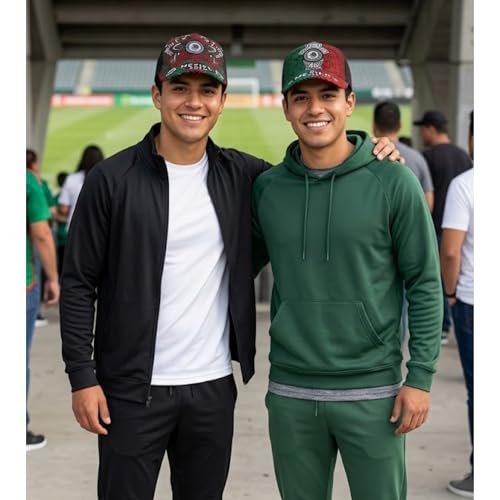 Set 2 Gorras México 2026 Diseño Original con Patrón Azteca Deportivo para Entrenamiento o Gym, Cachucha unisex con Escudo Mexicano para Aficionados al Fútbol, Gorra de Béisbol para Hombre y Mujer