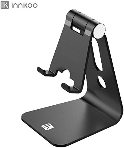 Adjustable Cell Phone Stand Holder for Desk, InnKoo Aluminum Mobile Cradle, Dock for iPhone XR XS XS-max X 8 7 6 6s Plus and Android Smartphone Samsung Galaxy Switch, Easy Charging Desktop (Black)