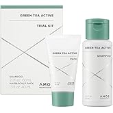 AMOS PROFESSIONAL Green Tea Active Shampoo 2.0 fl.oz + Hair & Scalp Pack 1.3 fl.oz Mini Kit l Anti-Aging for Fine, Thinning Hair | Protects Scalp & Volumizing Hair
