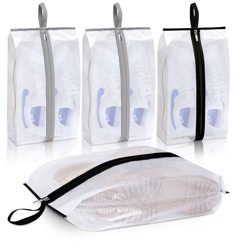MISSLO Waterproof Shoe Bags for Travel 4 Pack XX-Large Shoe Storage Bag Clear Sneaker Pouch Portable Boots Organizer with Sturdy Zipper for Men & Women
