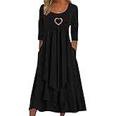 DMOYALA Womens Wedding Guest Maxi Dresses Spring Long Sleeve Flowy Dress Layered Irregular Hem Swing Dress with Pockets