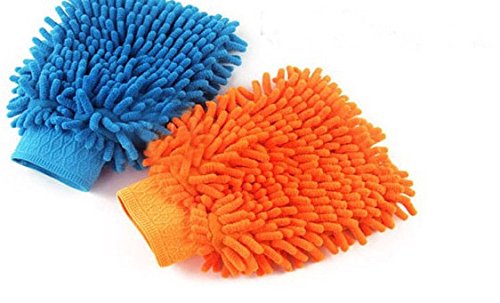 Car Wash Mitt - Set of 2 Mitts - Double Stitched Microfiber Mitten Coral Fleece Gloves Auto Also for Removing Dusting Random Color