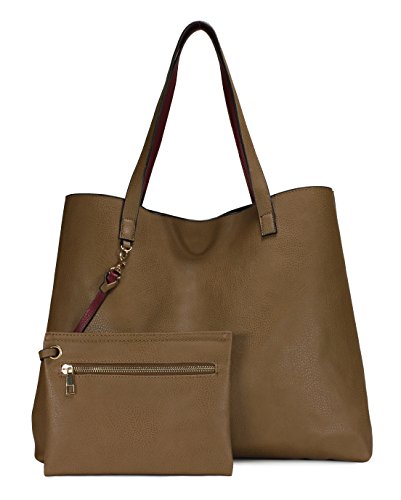 Scarleton Stylish Reversible Tote Bag H18422014 - Burgundy/Khaki
