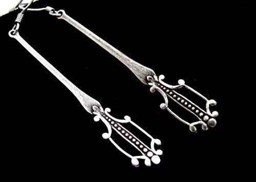 Art Deco Design Earrings Long Chandelier Drops Antiqued Silver-Tone Bohemian