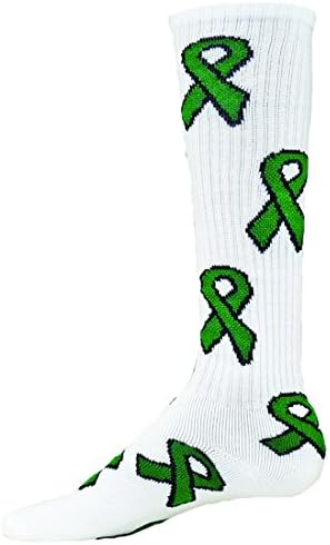 Red Lion Green Ribbon Socks Knee High Athletic ( White / Kelly Green - Large )