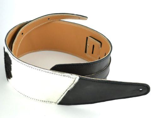 Pete Schmidt Handcrafted Leather Guitar/Bass Strap - Two-Tone: Black with B&amp;W Hair on Hide (Wide - 3 1/2")