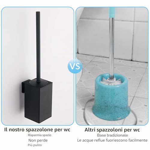 BGL Black Toilet Brush Wall Mount - Square Bathroom Toothbrush Holder 304 Stainless Steel