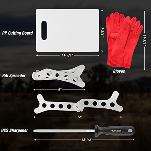 Flissa Hunting Field Dressing Kit, 10 Piece Hunting Knife Set with Skinning Knife, Butcher Game Processing Kit with Portable Storage Case for Deer, Meat Processing, Fishing, Camping, Survival （Brown)