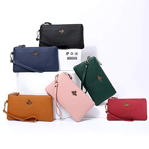 imeetu Women's Wristlet Wallet, Leather Clutch Purse with Wrist Strap (Black)